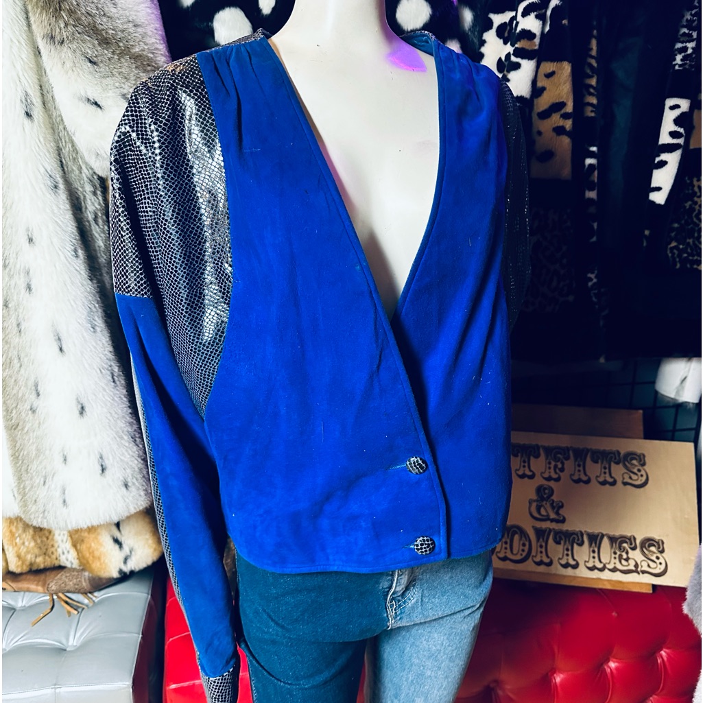 Evon Matheau International Vintage Blue Suede Leather & Snakeskin Jacket